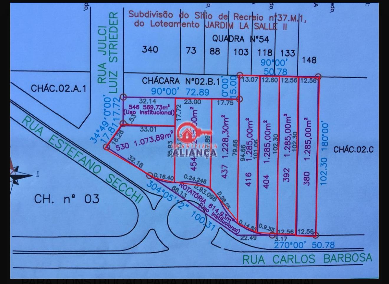 Terreno  venda, NA ROTATORIA DA RUA ESTEFANO SECCHI COM A AVENIDA CARLOS BARBOSA.