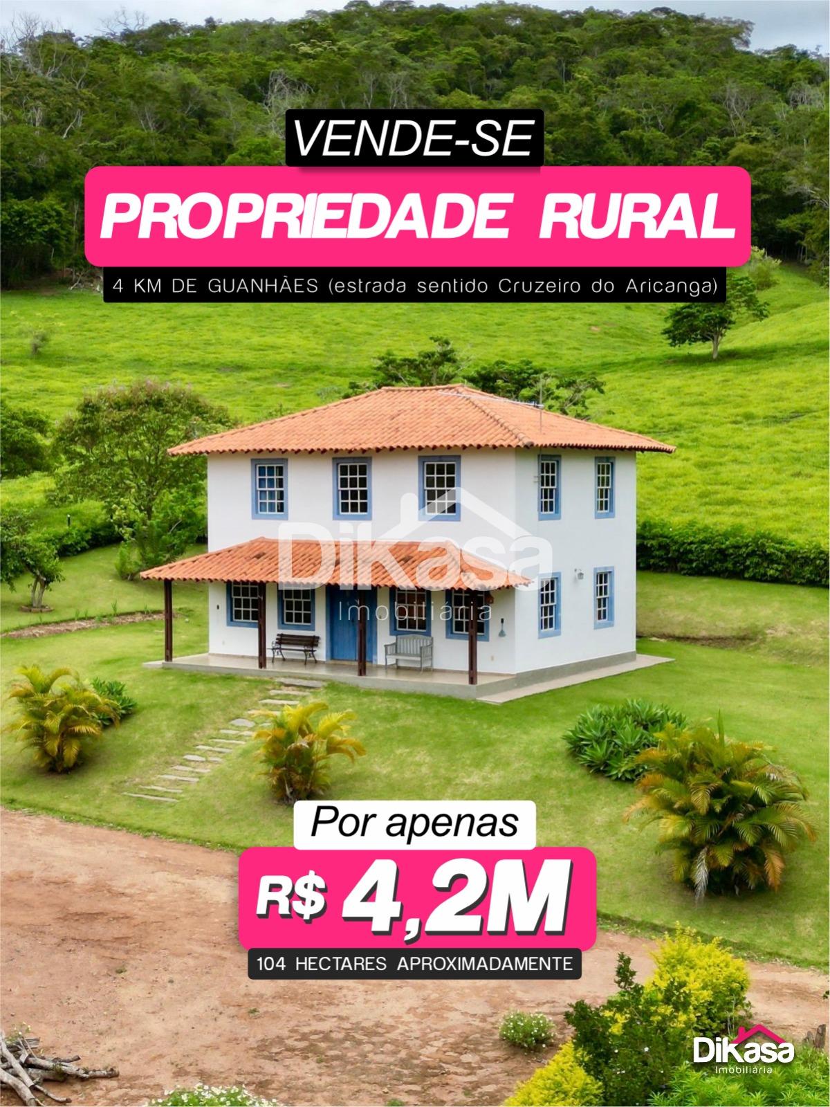PROPRIEDADE RURAL A VENDA EM GUANHÃES.