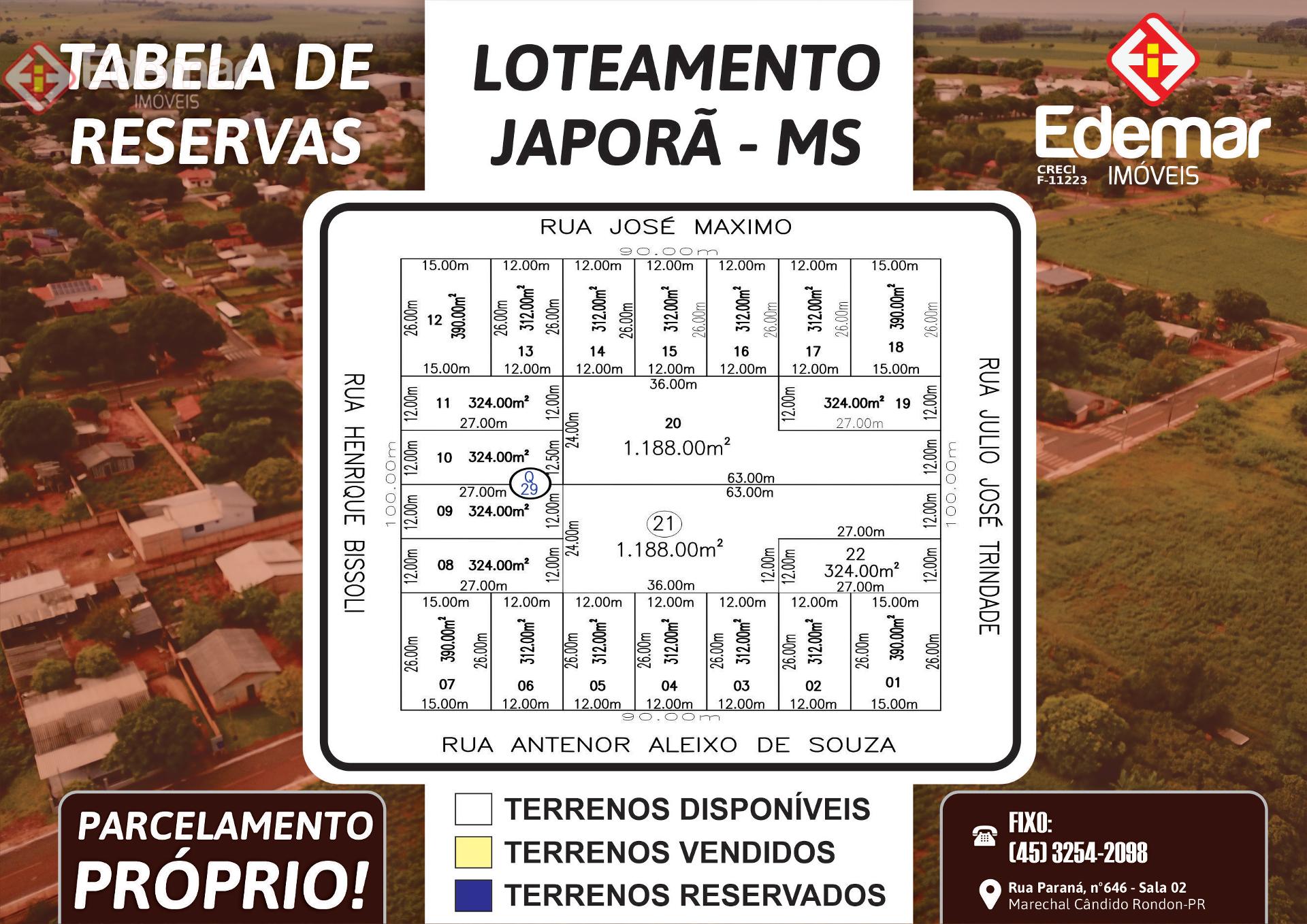 TERRENOS DISPONÍVEIS EM JAPORÃ - MS