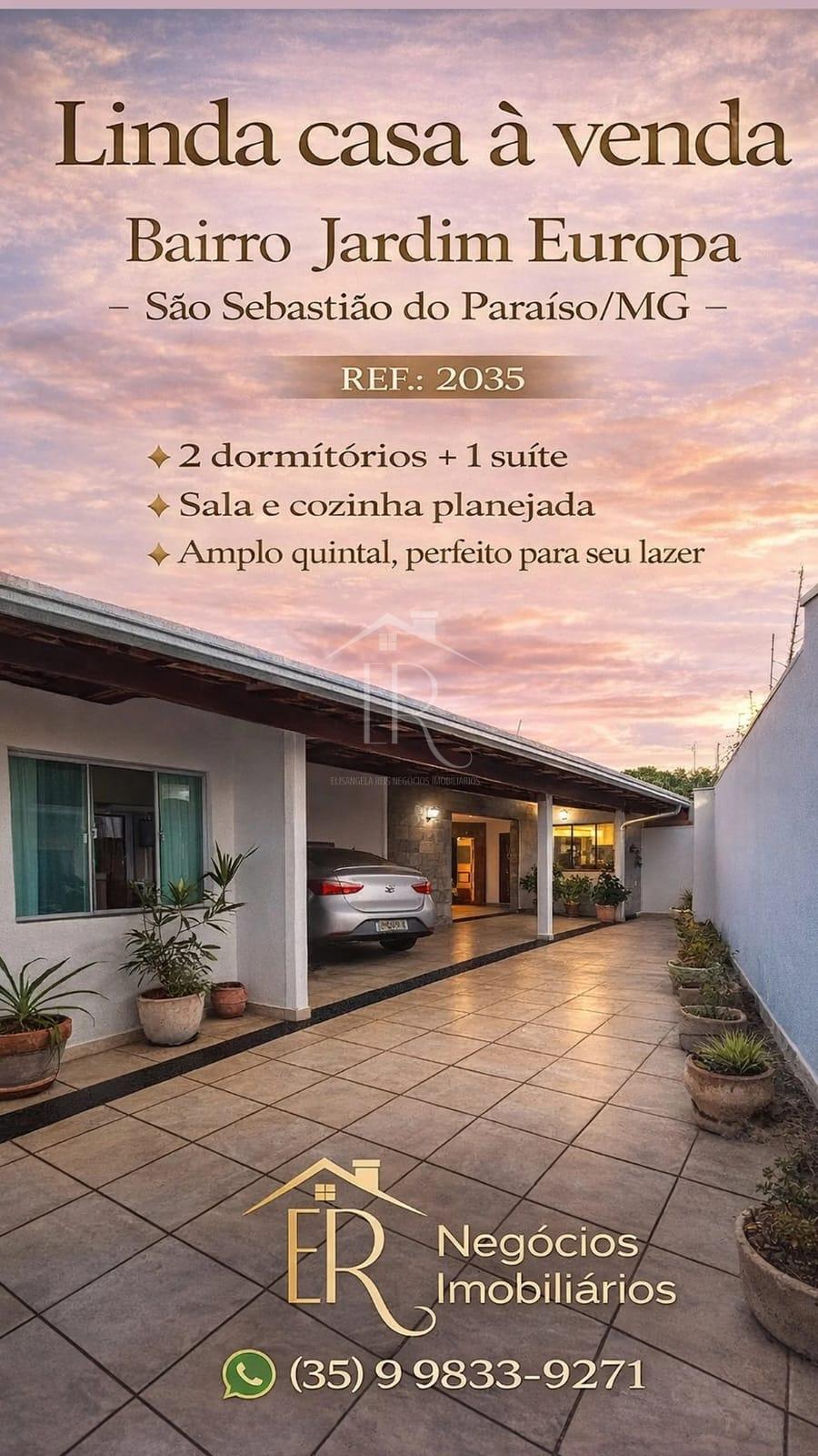 LINDA CASA À VENDA, BAIRRO JARDIM EUROPA, SAO SEBASTIAO DO PARAISO - MG