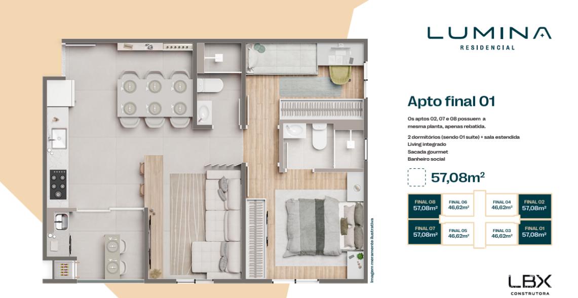 Lançamento: Apartamentos à venda no Lumina Residencial, 57m2 à partir de R$430.000,00.