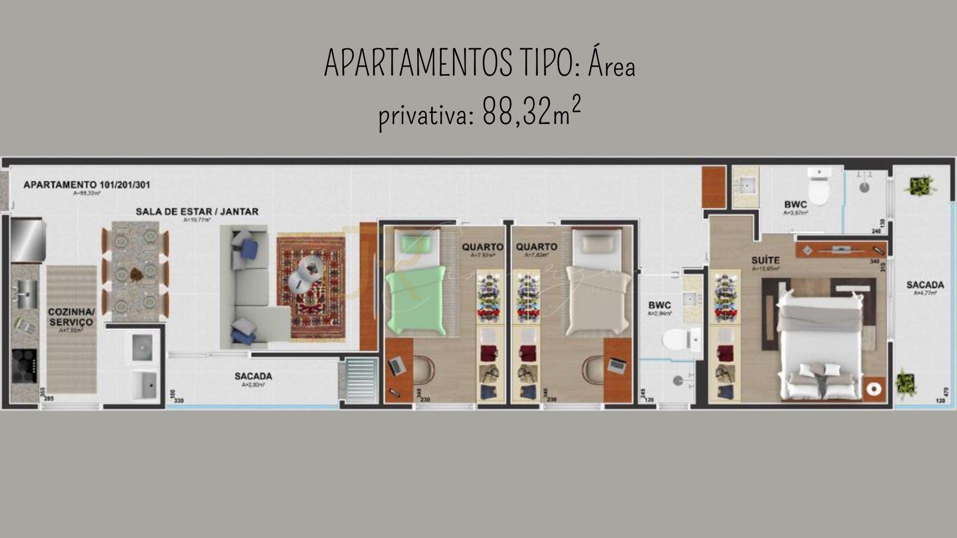 Apartamento à Venda em Pinhais  89m , 3 Quartos, Suíte, Churra...