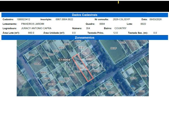 Terreno à venda, COUNTRY, CASCAVEL - PR 660 m², contando 12 m²...