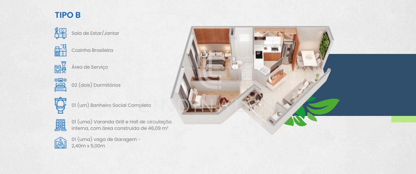 Apartamento à venda no Waterfalls Residence, 46m2 - Vila Perola