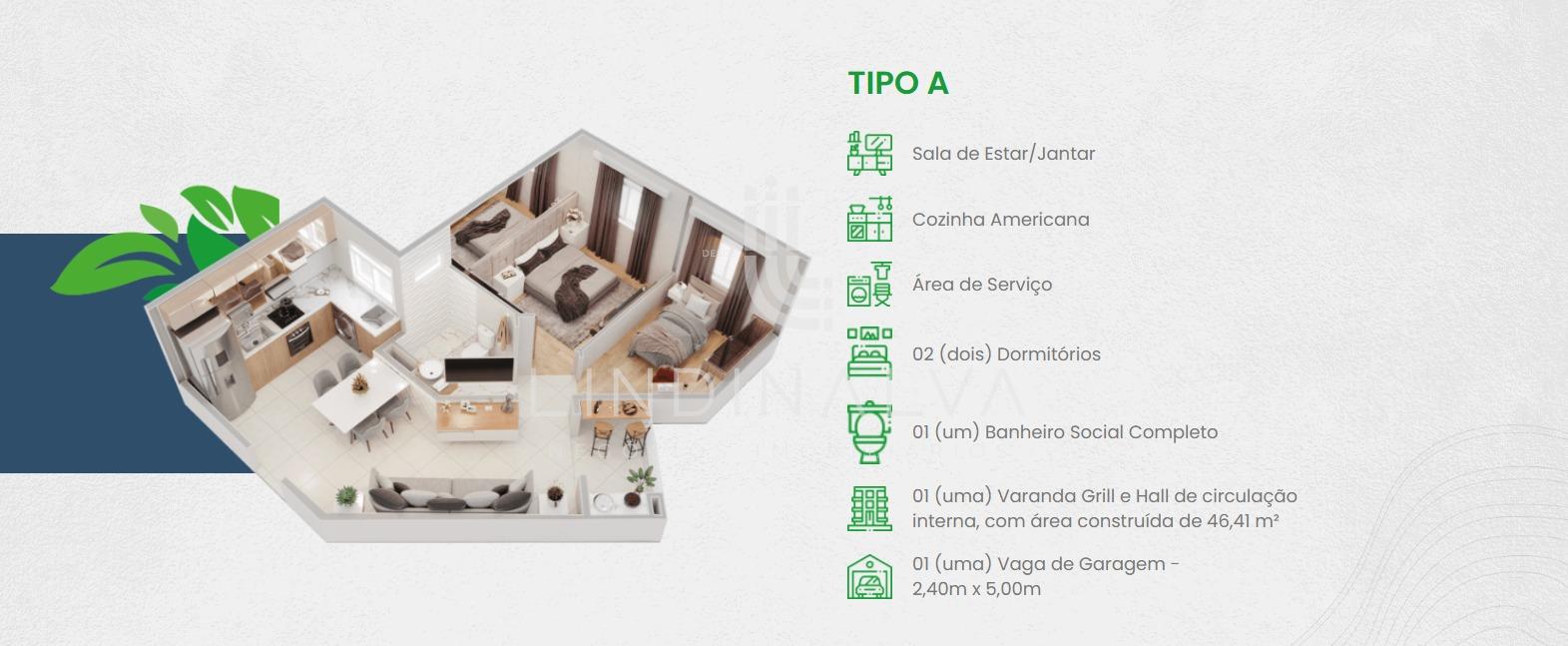 Apartamento à venda no Waterfalls Residence, 46m2 - Vila Perola