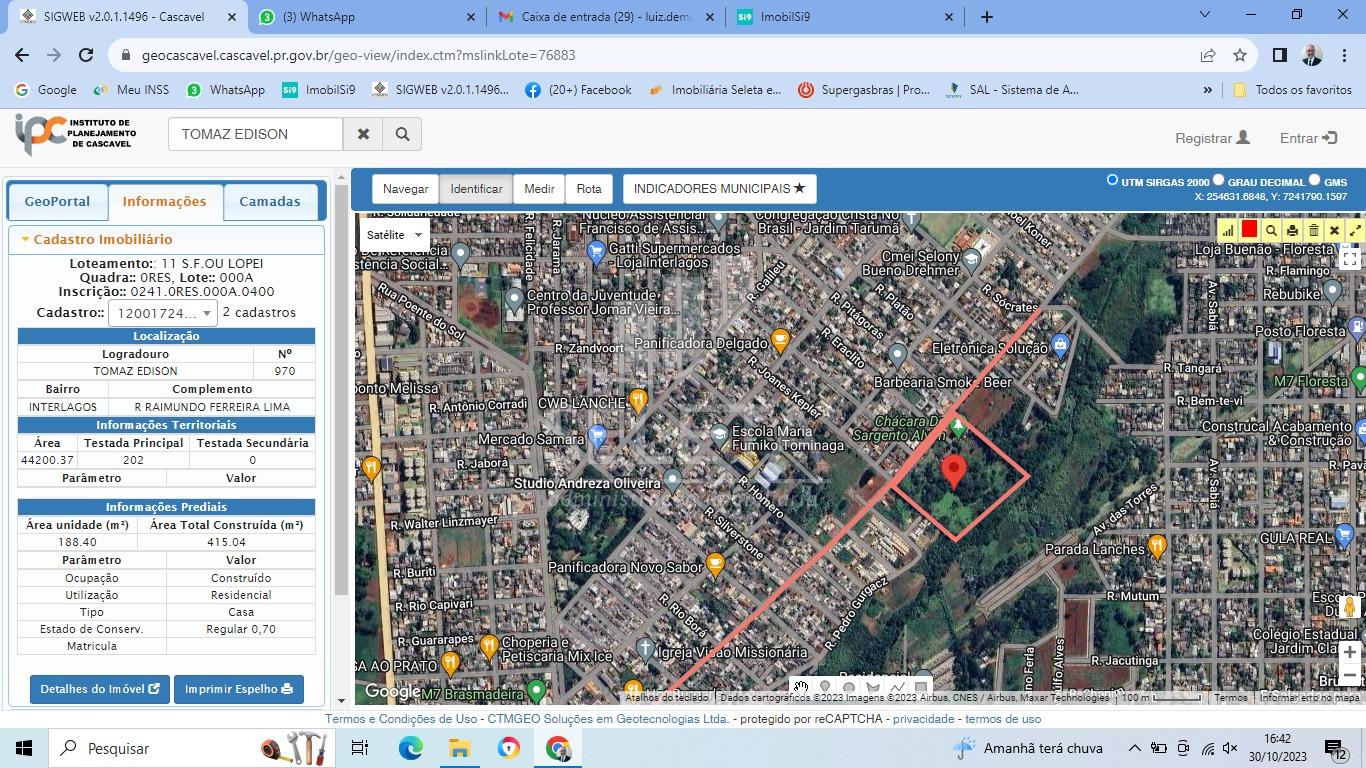 ÁREA NO BAIRRO  INTERLAGOS DE 11.000 M  - CASCAVEL - PR