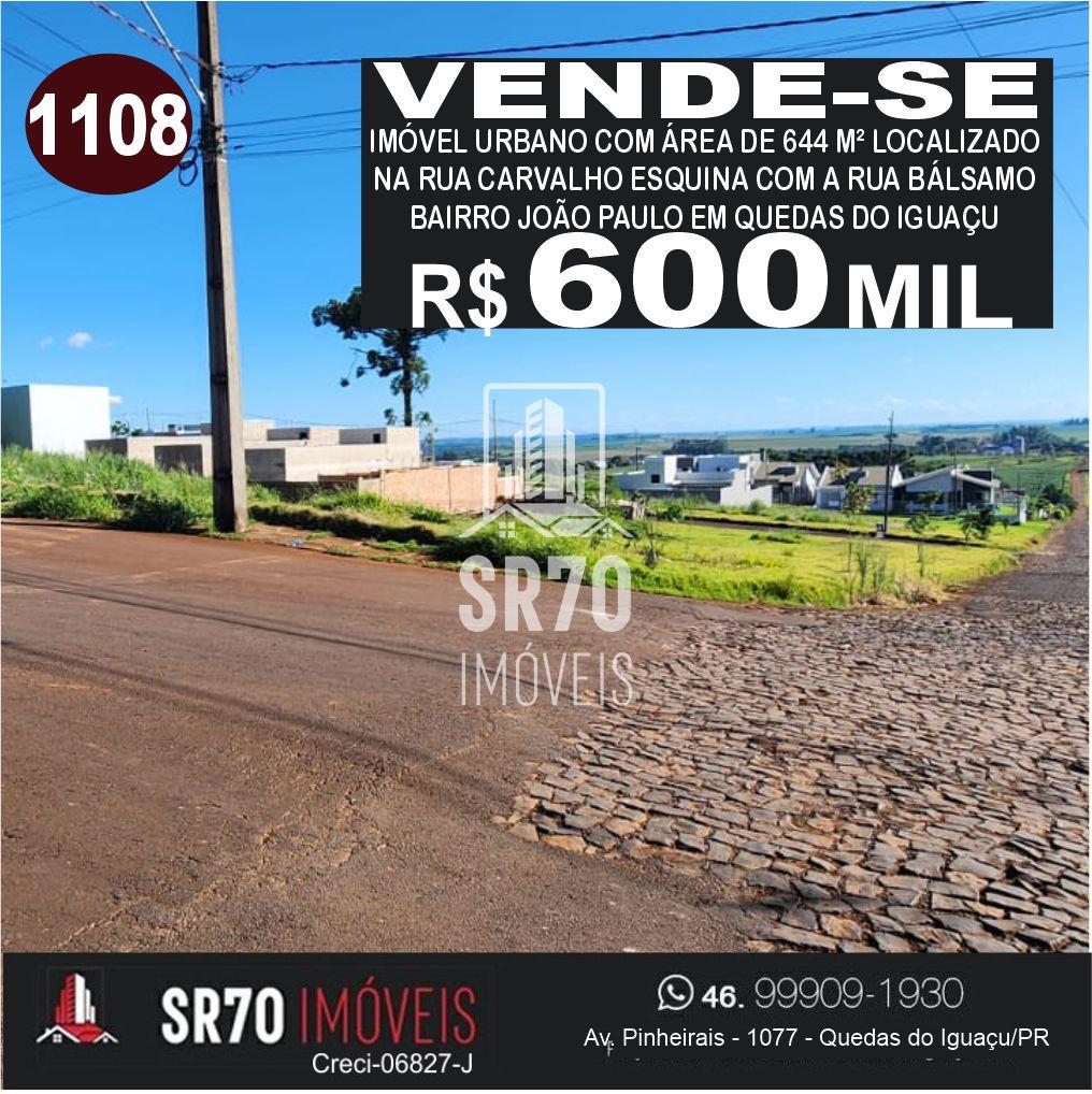 Lote com �rea de 644 M  localizado no bairro Jo�o Paulo em Quedas do Igua�u.