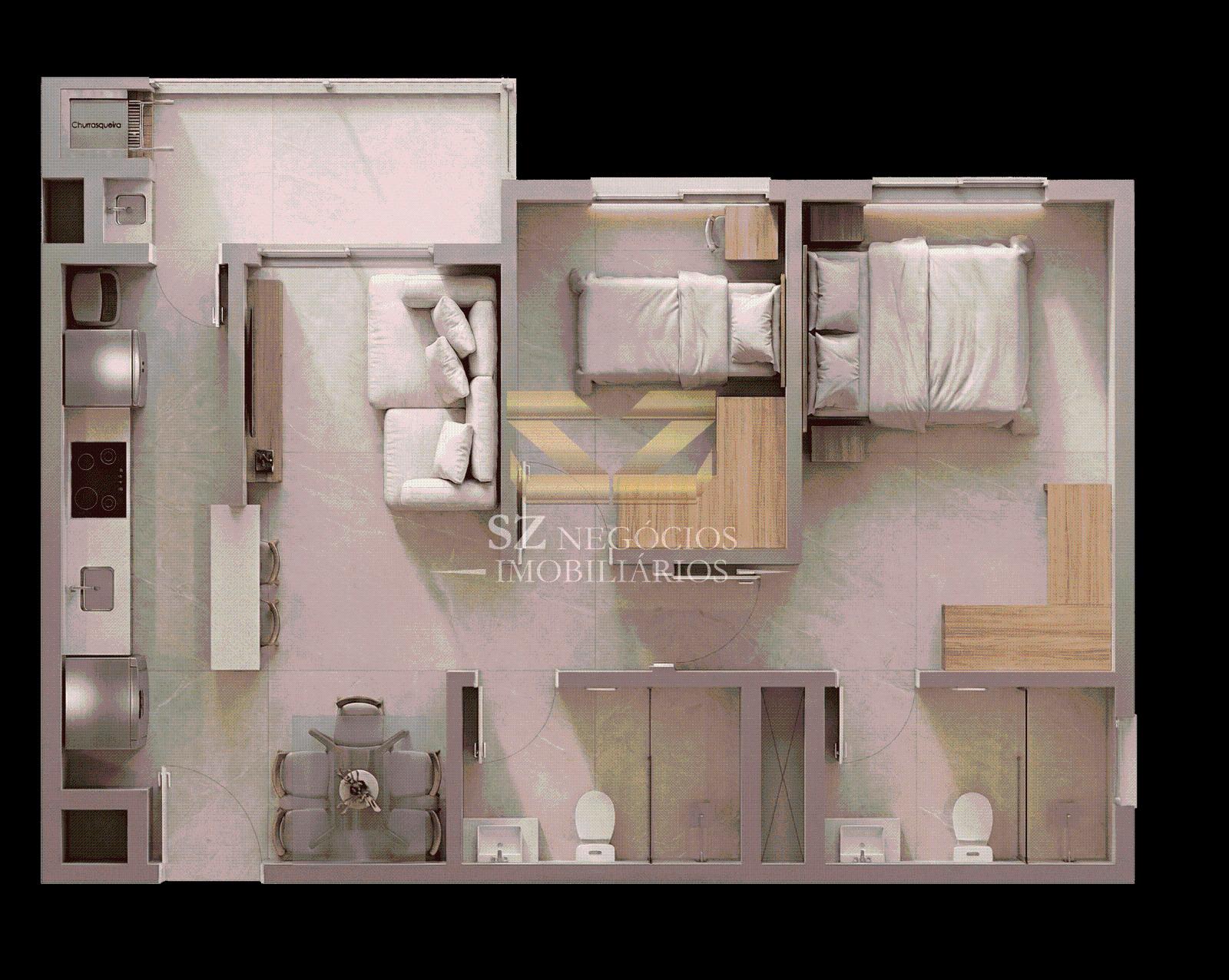 APARTAMENTO Á VENDA COM 02 DORMITÓRIOS - RESIDENCIAL CEDRO - JARDIM CANADÁ - FOZ