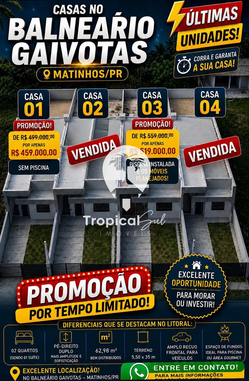Casa com 2 dormit?rios (1suite) ? venda, Gaivotas, MATINHOS - PR